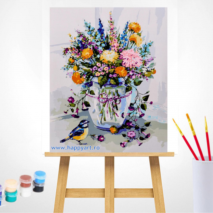 Set pictura pe numere, cu sasiu, Buchet de Flori de Lunca, 40x50 cm, 30 culori [2]