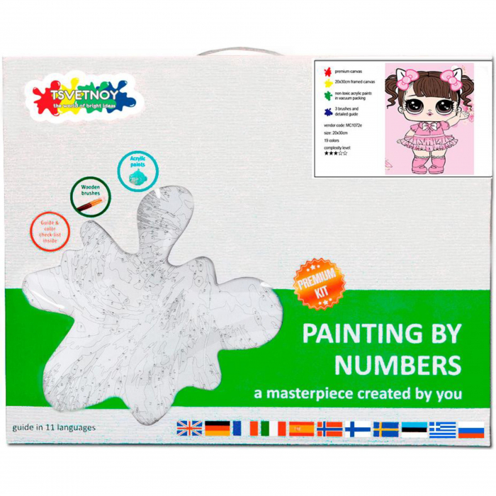 Set pictura pe numere, cu sasiu, Fetita in Rochie Roz, 20x30 cm, 19 culori [3]