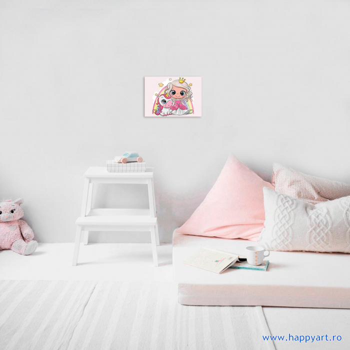 Set pictura pe numere, cu sasiu, Mica Printesa cu Unicornul, 20x30 cm, 19 culori [3]
