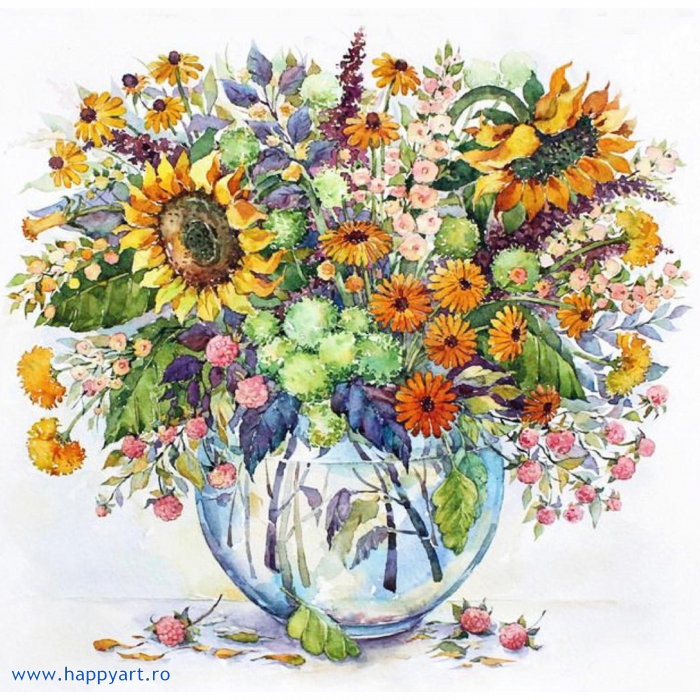 Set pictura pe numere, cu sasiu, Floarea Soarelui in Vaza, 40x50 cm, 24 culori [1]