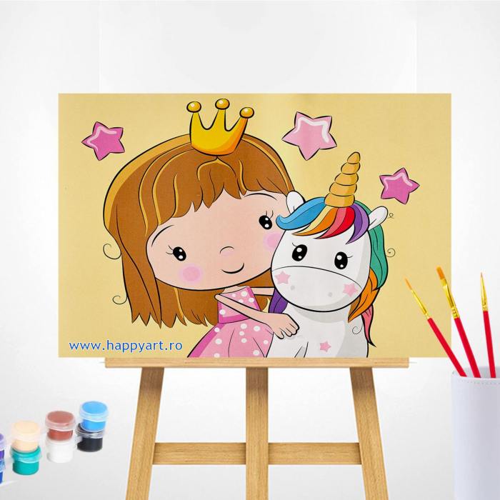 Set pictura pe numere, cu sasiu, Printesa cu un mic Unicorn, 20x30 cm, 21 culori [2]