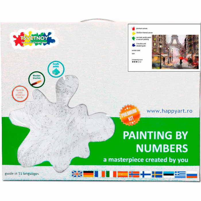 Set pictura pe numere, cu sasiu, Parisul in Ploaie, 40x50 cm, 30 culori [4]