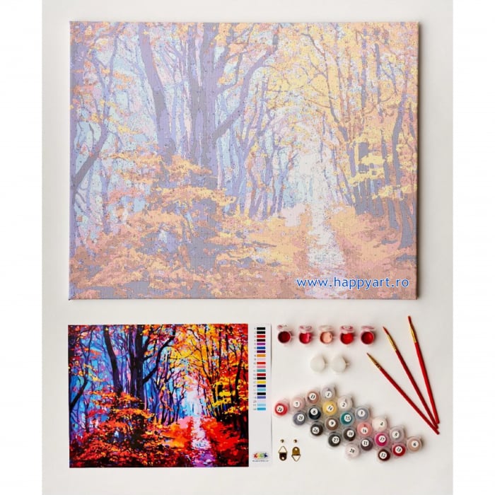 Set pictura pe numere, cu sasiu, Poteca de Padure Toamna, 40x50 cm, 24 culori  Set pictura pe numere, cu sasiu, Poteca de Padure Toamna, 40x50 cm, 24 culori [5]