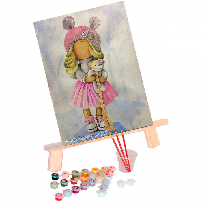 Set pictura pe numere, cu sasiu, Papusa Olivia, 30x40 cm, 22 culori [2]