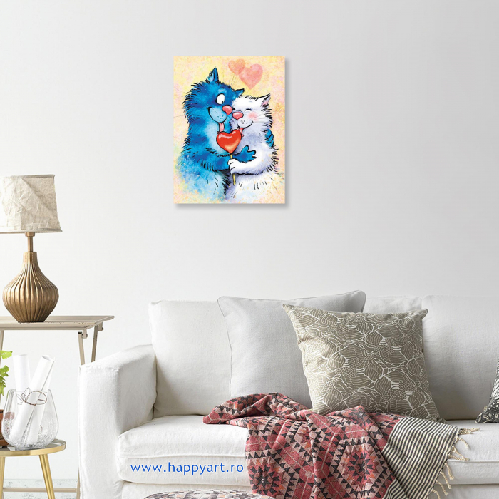 Set pictura pe numere, cu sasiu, Pisici - Impartasind Fericirea, 30x40 cm, 26 culori [4]