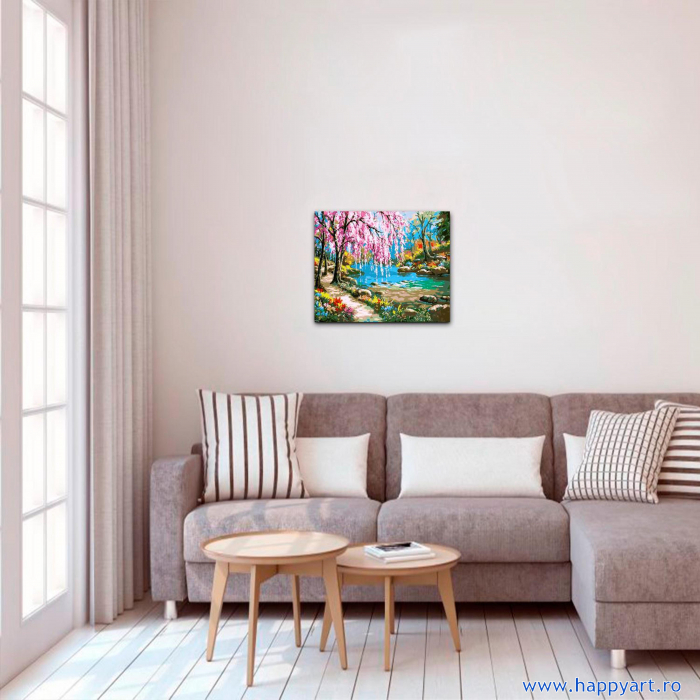 Set pictura pe numere, cu sasiu, Sakura langa Rau, 40x50 cm, 24 culori [3]