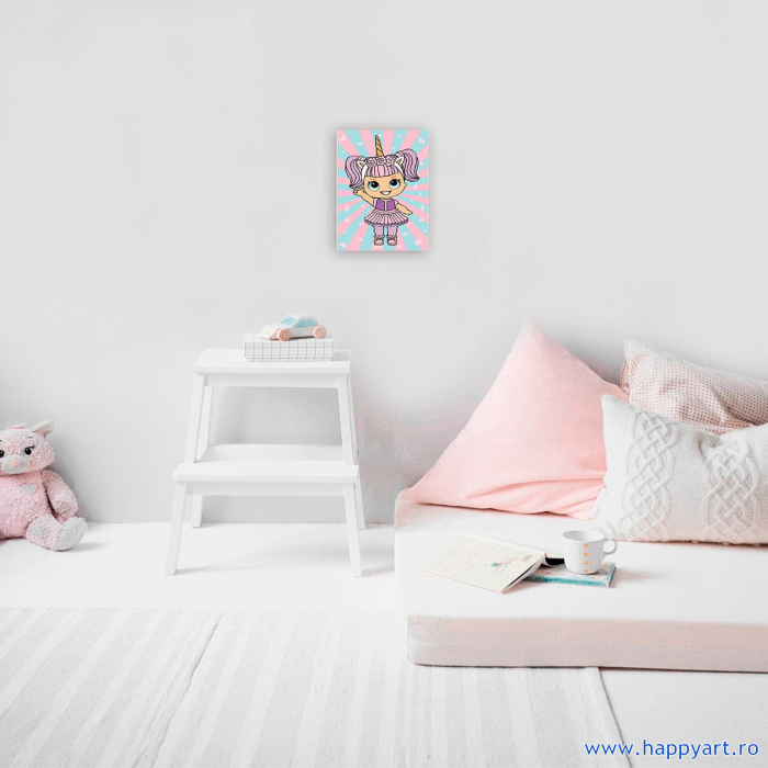 Set pictura pe numere, cu sasiu, Fetita in Rochie de Unicorn, 20x30 cm, 19 culori [3]