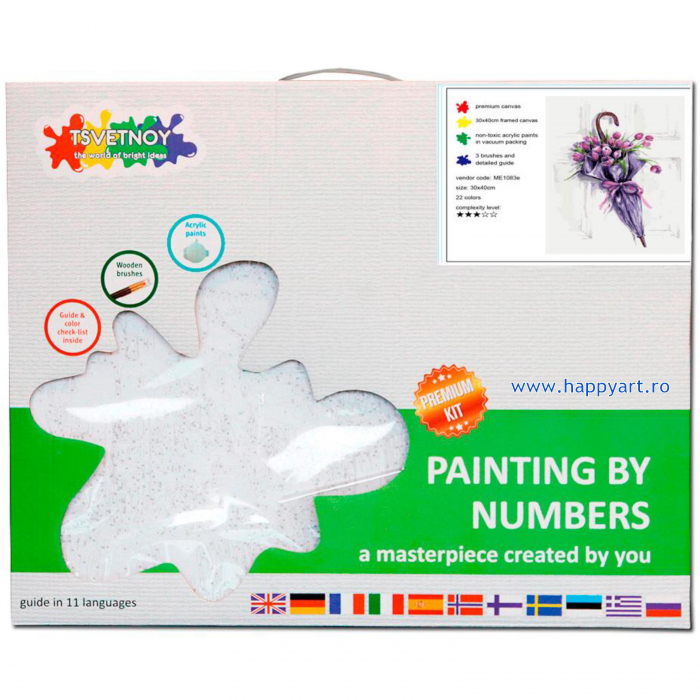 Set pictura pe numere, cu sasiu, Umbrela de Flori, 30x40 cm, 22 culori [4]
