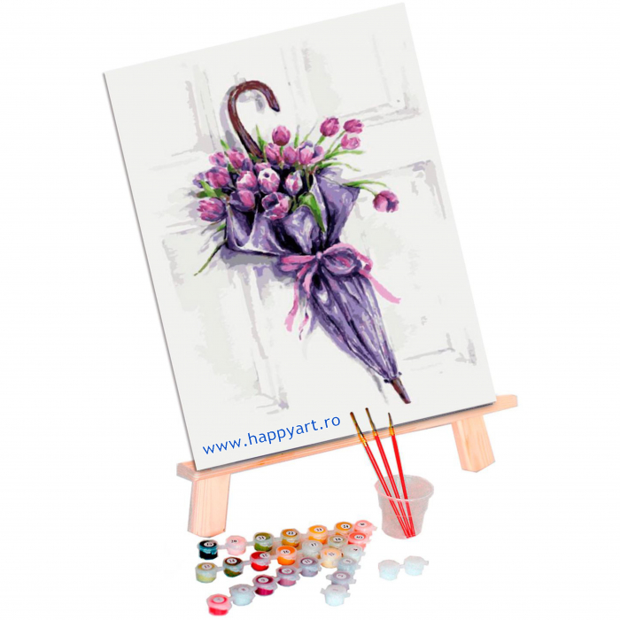 Set pictura pe numere, cu sasiu, Umbrela de Flori, 30x40 cm, 22 culori [2]
