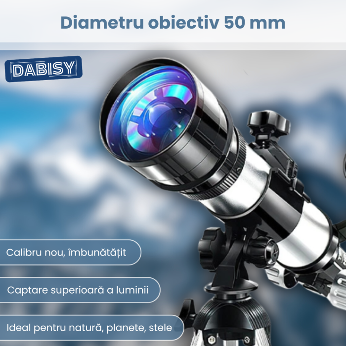 Telescop astronomic refractor, DABISY, model C2158, calibru 50mm, focala 360mm, oculare 20x si 30x, multiplicator 1.5x, tripod reglabil aluminiu, portabil, negru [3]