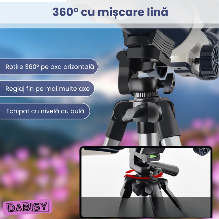 Telescop astronomic refractor, DABISY, model C2159, calibru 100mm, obiectiv 360mm, suport 360 grade, mareste 60X, oculare H6mm si H20mm, inaltime reglabila 60-150cm, 8+ ani, culoare albastru-alb [4]