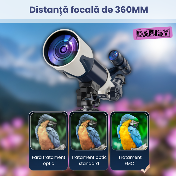 Telescop astronomic refractor, DABISY, model C2159, calibru 100mm, obiectiv 360mm, suport 360 grade, mareste 60X, oculare H6mm si H20mm, inaltime reglabila 60-150cm, 8+ ani, culoare albastru-alb [5]