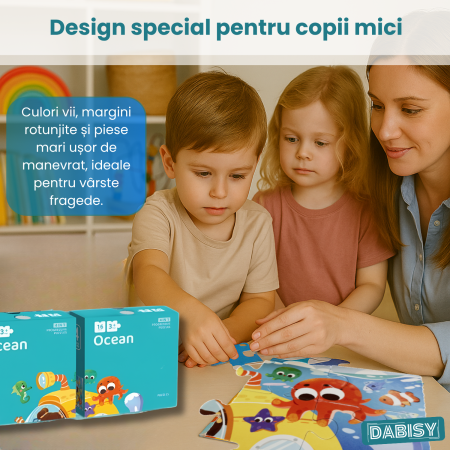 Puzzle copii 4 in 1 OCEAN, 73 piese, DABISY, joc educativ progresiv, 12-16-20-25 piese, carton rezistent, 3+ ani, tematica marina, multicolor [3]