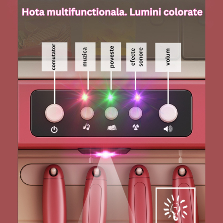 Bucatarie multifunctionala pentru copii, DABISY, 93 de accesorii, lumini si sunete realiste, simulare abur, aragaz, hota, chiuveta, frigider, aparat de fiert oua, dozator apa, mancare de joaca, spatii [4]