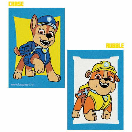 Paw Patrol - RUBBLE & CHASE, Set creativ pictura cu nisip colorat, 2 planse 16,5 x 23,5 cm, 15 tuburi nisip multicolor, 1 penseta, 2 folii, + 3 ani [3]