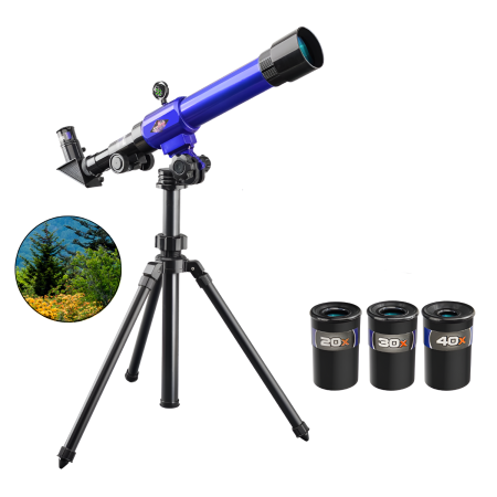 EDUCATIVE - Telescop cu trepied pentru copii, DABISY, model C2104, calibru 51mm, oculare 20x 30x si 40x, suport stabil, portabil, focus fix, albastru