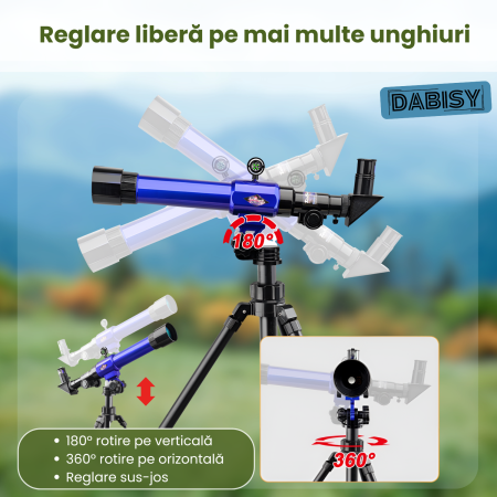 Telescop cu trepied pentru copii, DABISY, model C2104, calibru 51mm, oculare 20x 30x si 40x, suport stabil, portabil, focus fix, albastru [6]