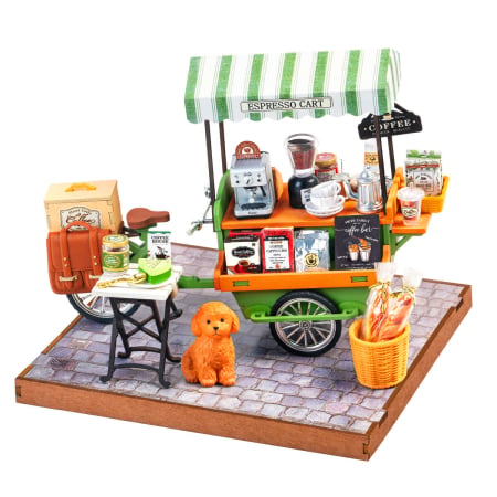 Machete casute - Puzzle 3D, Casuta DIY, Aromatic Coffee Cart, 162 piese