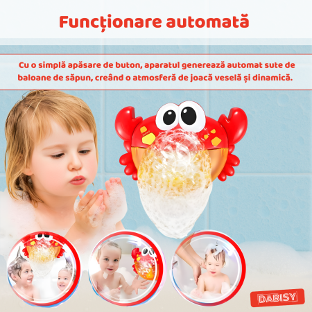 Jucarie de baie pentru copii, DABISY, model CRAB, automata, cu muzica si ventuze, 12 melodii, jucarie interactiva pentru baie, cadou 3-6 ani, rosu [3]