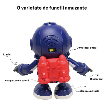 Jucarie interactiva pentru copii model RATOI ASTRONAUT, DABISY, muzica si lumini, design inovativ si lumini, 3 moduri dans, albastru galben, +1 an [3]