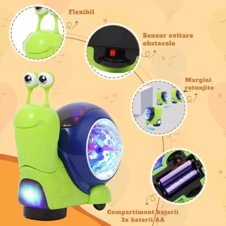 Jucarie senzoriala pentru copii model MELC, DABISY, muzica si lumini, interactiva, pentru copii peste 3 ani, design inovativ si iluminat, functie cascadorii si dans, multicolor [5]