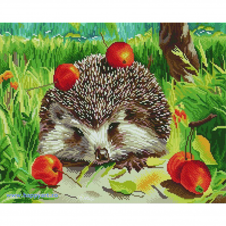 Goblenuri cu diamante - Kit goblen cu diamante Arici in padure, cu sasiu, 40X50 cm, 35 culori