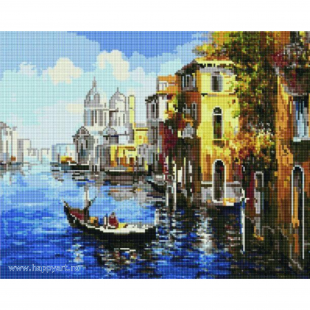 Goblenuri cu diamante - Kit goblen cu diamante Calatorind prin Venetia, cu sasiu, 40X50 cm, 38 culori