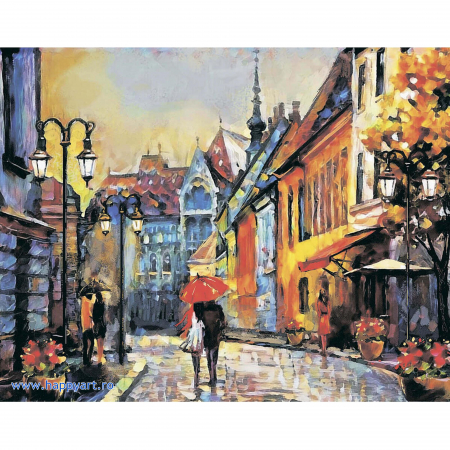 Goblenuri cu diamante - Kit goblen cu diamante, cu sasiu, Oras european, 40X50 cm, diamante rotunde, 39 culori, nivel avansat, LG248