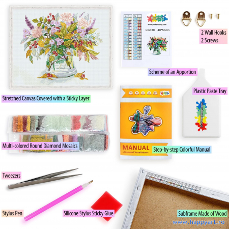 Kit goblen cu diamante, cu sasiu, Buchet de toamna, 40X50 cm, diamante rotunde, 29 culori, nivel avansat, LG030 [1]