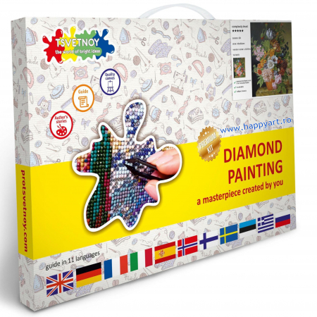 Kit goblen cu diamante, cu sasiu, Buchet in vaza, 40X50 cm, diamante rotunde, 29 culori, nivel avansat, LG204 [4]
