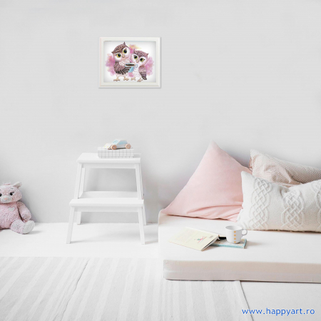 Kit goblen cu diamante, cu sasiu, Bufnite dragute, 30X40 cm, diamante rotunde, 23 culori, nivel avansat, LE121 [3]