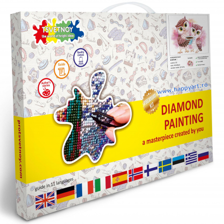 Kit goblen cu diamante, cu sasiu, Bufnite dragute, 30X40 cm, diamante rotunde, 23 culori, nivel avansat, LE121 [2]