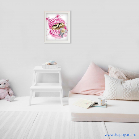 Kit goblen cu diamante, cu sasiu, Bufnita iarna, 40X50 cm, diamante rotunde, 18 culori, nivel avansat, LG208 [3]