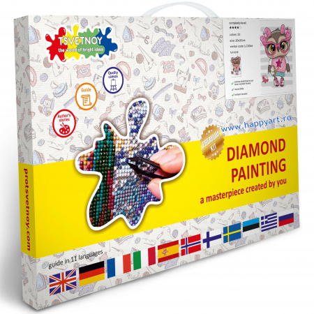 Kit goblen cu diamante, cu sasiu, Bufnita la moda, 20X30 cm, diamante rotunde, 22 culori, nivel avansat, LC034 [2]