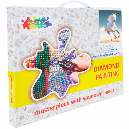 Kit goblen cu diamante, cu sasiu, Cal alb, 40X50 cm, diamante rotunde, 25 culori, nivel avansat, LG192 [2]