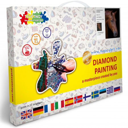 Kit goblen cu diamante, cu sasiu, Cal in tacere, 40X50 cm, diamante rotunde, 14 culori, nivel avansat, LG199 [3]