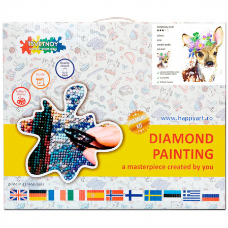 Kit goblen cu diamante, cu sasiu, Caprioara mica, 30X40 cm, diamante rotunde, 26 culori, nivel mediu, LE014 [2]