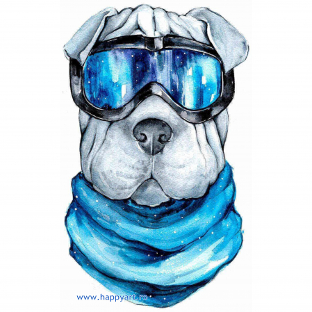 Goblenuri cu diamante - Kit goblen cu diamante, cu sasiu, Sharpei, 20X30 cm, diamante rotunde, 14 culori, nivel mediu, LC013