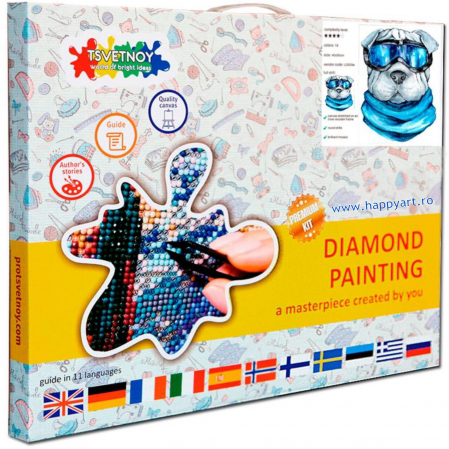 Kit goblen cu diamante, cu sasiu, Sharpei, 20X30 cm, diamante rotunde, 14 culori, nivel mediu, LC013 [2]