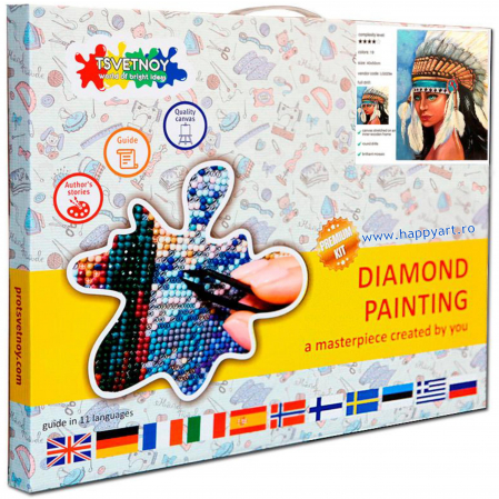 Kit goblen cu diamante, cu sasiu, Fata americana bastinasa, 50X65 cm, diamante rotunde, 36 culori, nivel avansat, LMC012 [3]
