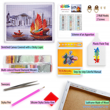 Kit goblen cu diamante, cu sasiu, Hong Kong noaptea, 40X50 cm, diamante rotunde, 27 culori, nivel avansat LG253 [3]