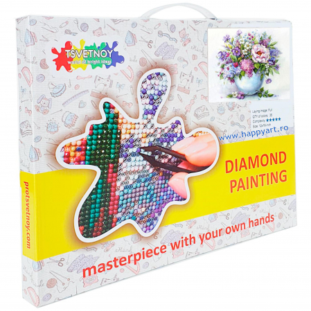 Kit goblen cu diamante, cu sasiu, Flori delicate in vaza, 40X50 cm, diamante rotunde, 34 culori, nivel avansat, LG147 [3]