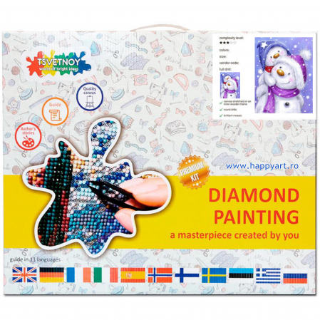 Kit goblen cu diamante, cu sasiu, Happy snowman family, 30X40 cm, diamante rotunde, 27 culori, nivel avansat, LE124 [2]