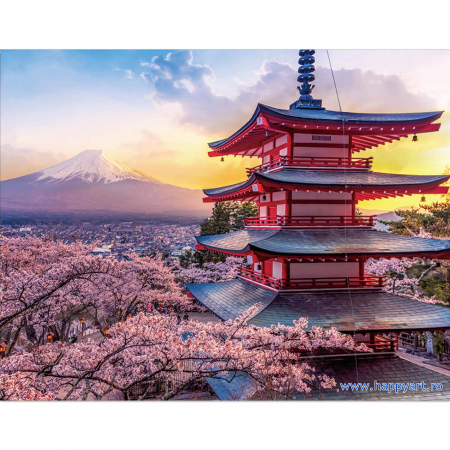 Goblenuri cu diamante - Kit goblen cu diamante, cu sasiu, Tokyo pagoda, 40X50 cm, diamante rotunde, 40 culori, nivel avansat, LG201
