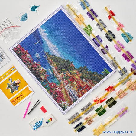 Kit goblen cu diamante, cu sasiu, Laguna romantica, 50X65 cm, diamante rotunde, 36 culori, nivel avansat, LMC025 [1]