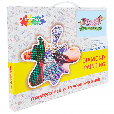 Kit goblen cu diamante, cu sasiu, Lulu, 17X22 cm, diamante rotunde, 14 culori, nivel mediu, X002 [3]