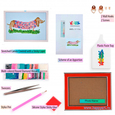 Kit goblen cu diamante, cu sasiu, Lulu, 17X22 cm, diamante rotunde, 14 culori, nivel mediu, X002 [2]