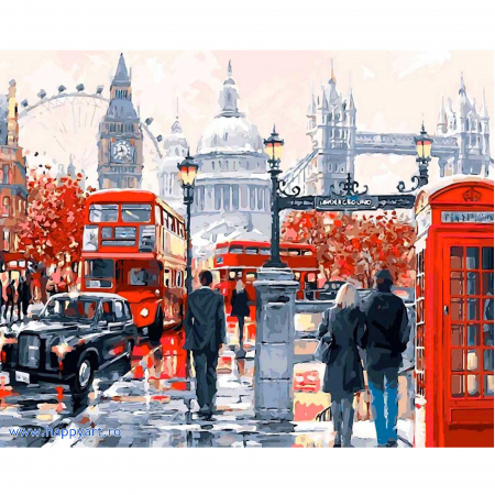 Goblenuri cu diamante - Kit goblen cu diamante, cu sasiu, London street, 40X50 cm, diamante rotunde, 29 culori, nivel avansat, LG049