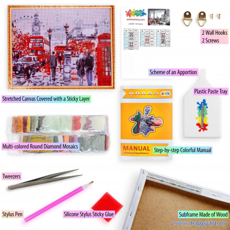 Kit goblen cu diamante, cu sasiu, London street, 40X50 cm, diamante rotunde, 29 culori, nivel avansat, LG049 [1]