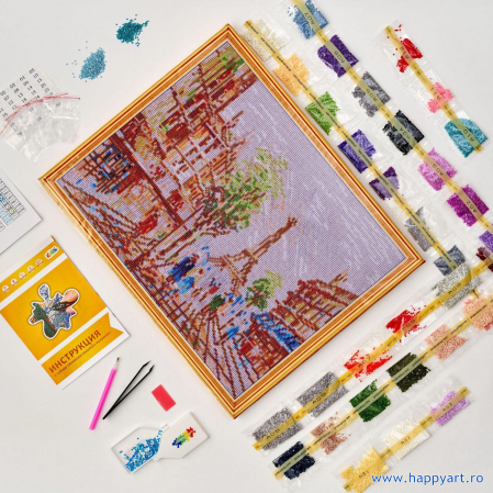 Kit goblen cu diamante, cu sasiu, Impresionantul Paris, 40X50 cm, diamante rotunde, 34 culori, nivel avansat, LG252 [4]